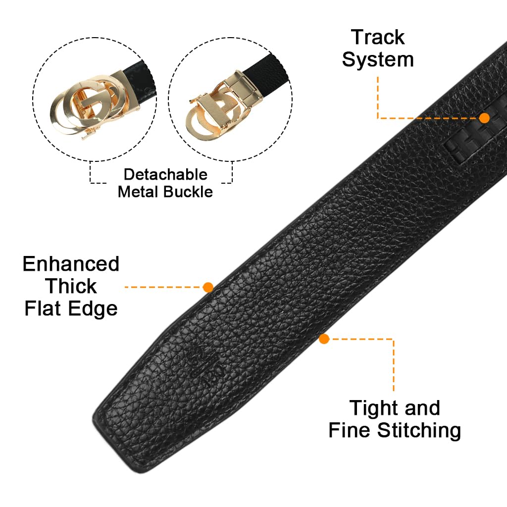 GUSTAVE Leather Belt for Men with Auto Lock Gold Buckle 130cm Length | Embossed Black Style