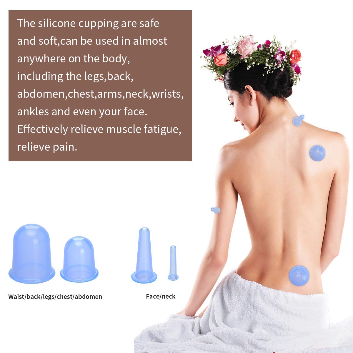 MAYCREATE Silicone Vacuum Cupping Cups Massage Set Family Cupping Therapy Set for Cellulite Neck Face Body Manual Massage Suction Cups(Set of 4) (Blue)