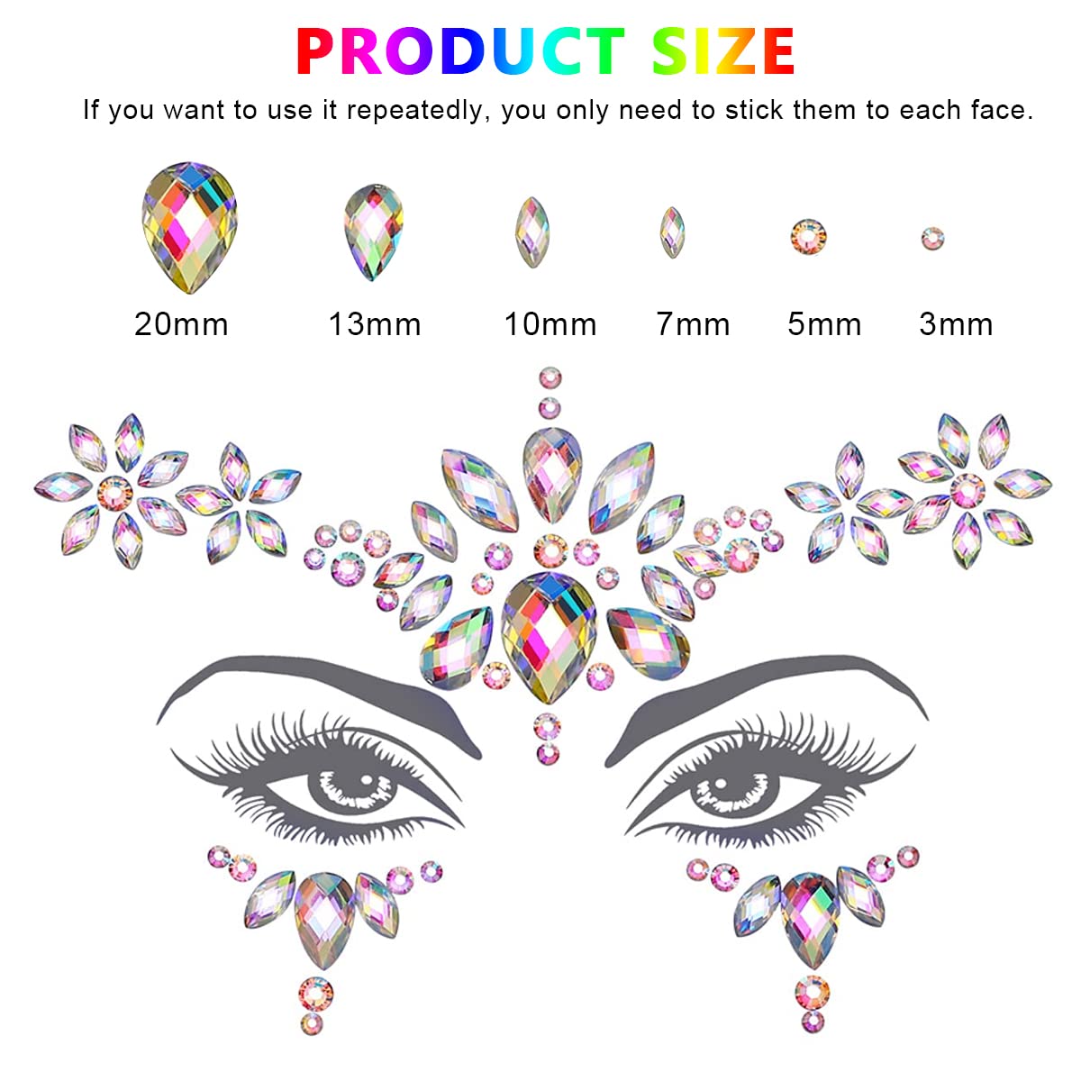 MAYCREATE Face Gems Rhinestone Face Decoration Jewelry Sticker For Women Girls Mermaid's Tears Makeup Sticker Artist Temporary Eyes Decor Crystal Face Jewels for Festival, Party, Rave