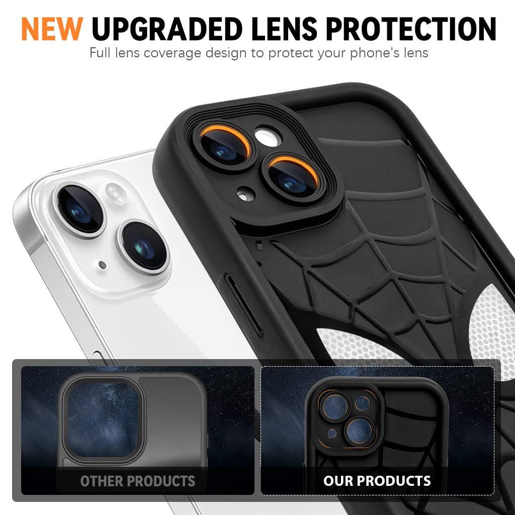 ZORBES iPhone 15 Case with Cartoon Miles Morales Design and Camera Lens Protection | Soft Silicone 3 PCS Black