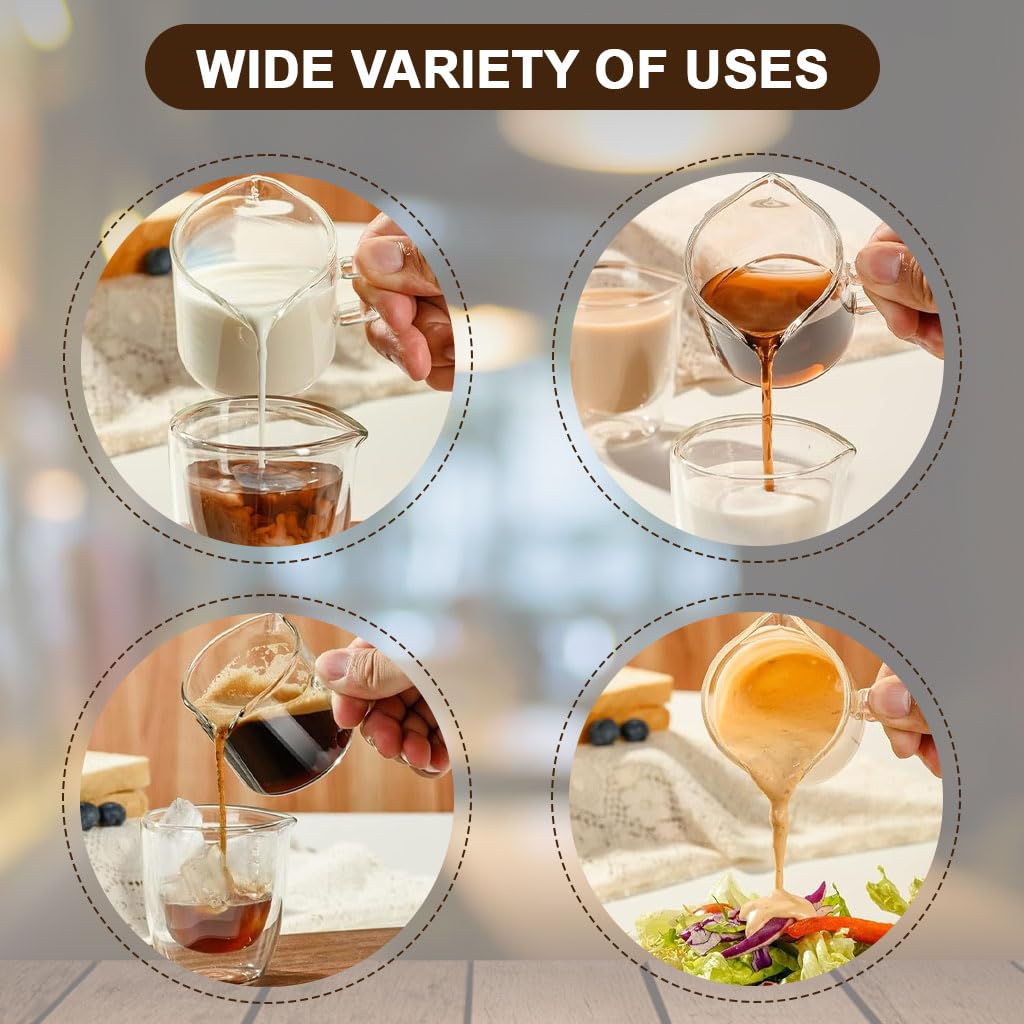 Supvox Espresso Shot Glass Set for Double Shots with Dual Side Pour Spout and Handle | 75ml Heat Resistant Borosilicate Glass