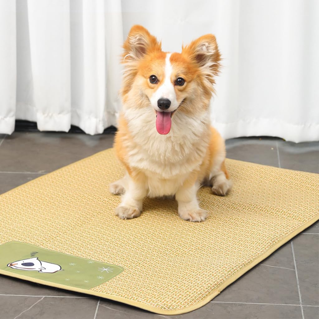 Qpets® Dog Cat Summer Mat & Sleeping Pad Rattan Pad Cool Summer Pad Sleeping Pet, Anti-scratch Summer Sleeping Pad, Waterproof Bottom, Easy to Clean (75*100CM)