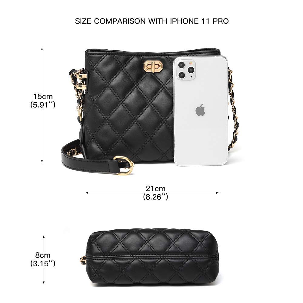 Venzina Side Sling Bag for Women with Adjustable Chain Strap and 21×8×15 cm Capacity | Black PU Leather Crossbody Purse