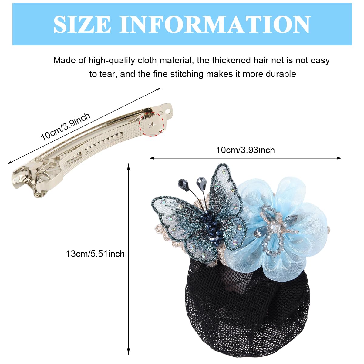 MAYCREATE Hair Clip Butterfly Decal Bun Net for Work and Daily Use | Blue 3PCS Set