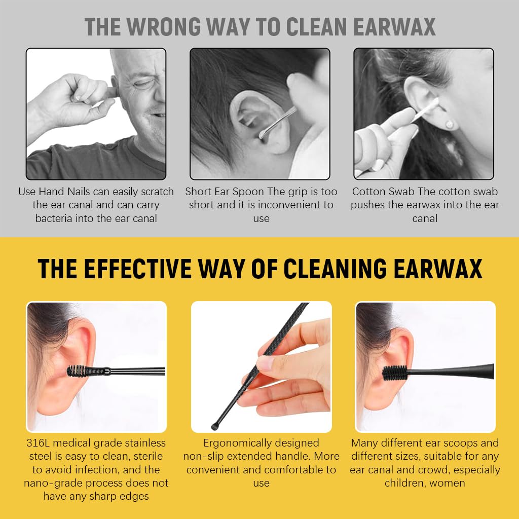 HANNEA Ear Wax Removal Tool Kit for Daily Ear Care with 7 Pcs Dual Head Silicone Tools | Portable Storage Case