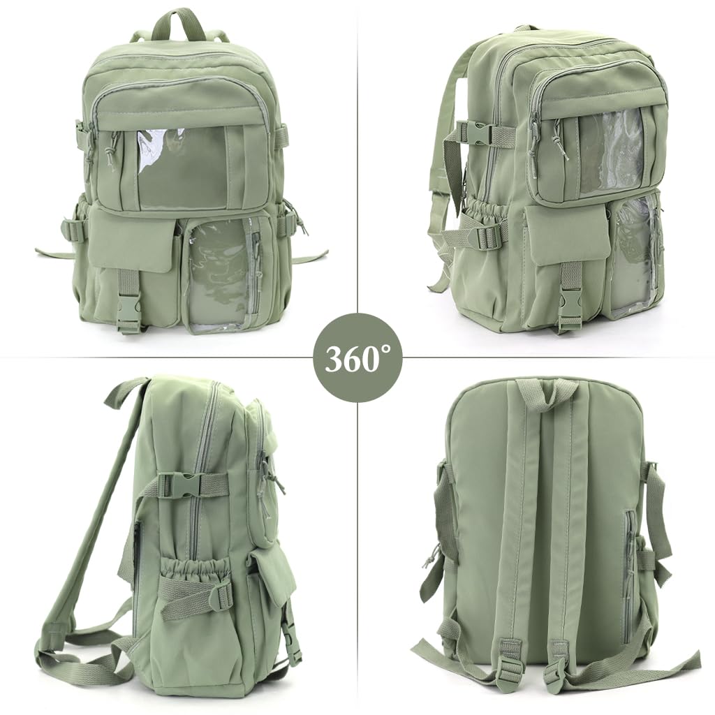Zibuyu Korean School Bag for Girls with Multi Pocket Storage and Waterproof Nylon | 30x40cm Mint Green Backpack