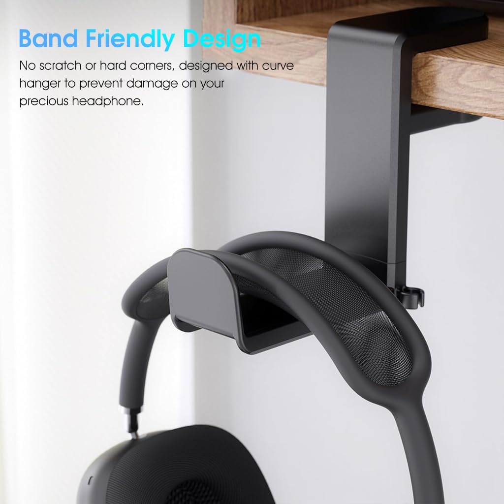 ZORBES® Underdesk Headphone Holder 360° Rotatable Headphone Hanger with Cable Slot Adjustable Clip-on Desk Headphone Hook Universal Underdesk Organizer Hook for PC Desk, Office Desk