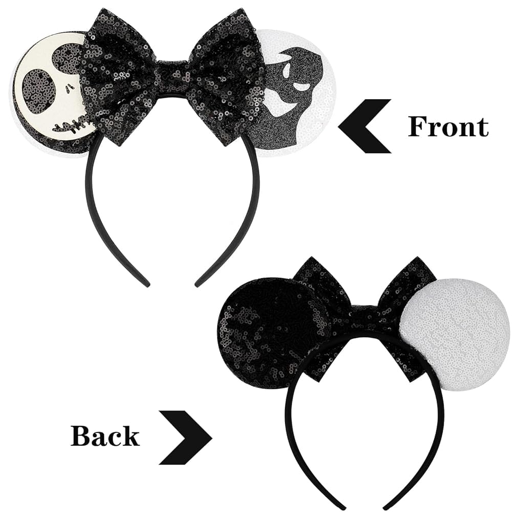 PATPAT Halloween Headband for Girls with Sequin Bow and Mickey Style Ears | Spooky Skull Ghost Costume Accessory