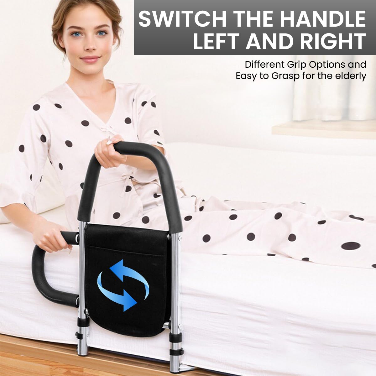 HASTHIP Bed Rail for Elderly Assistance with Anti Slip Handle and Wide Stable Base | Stainless Steel Support for Home Care