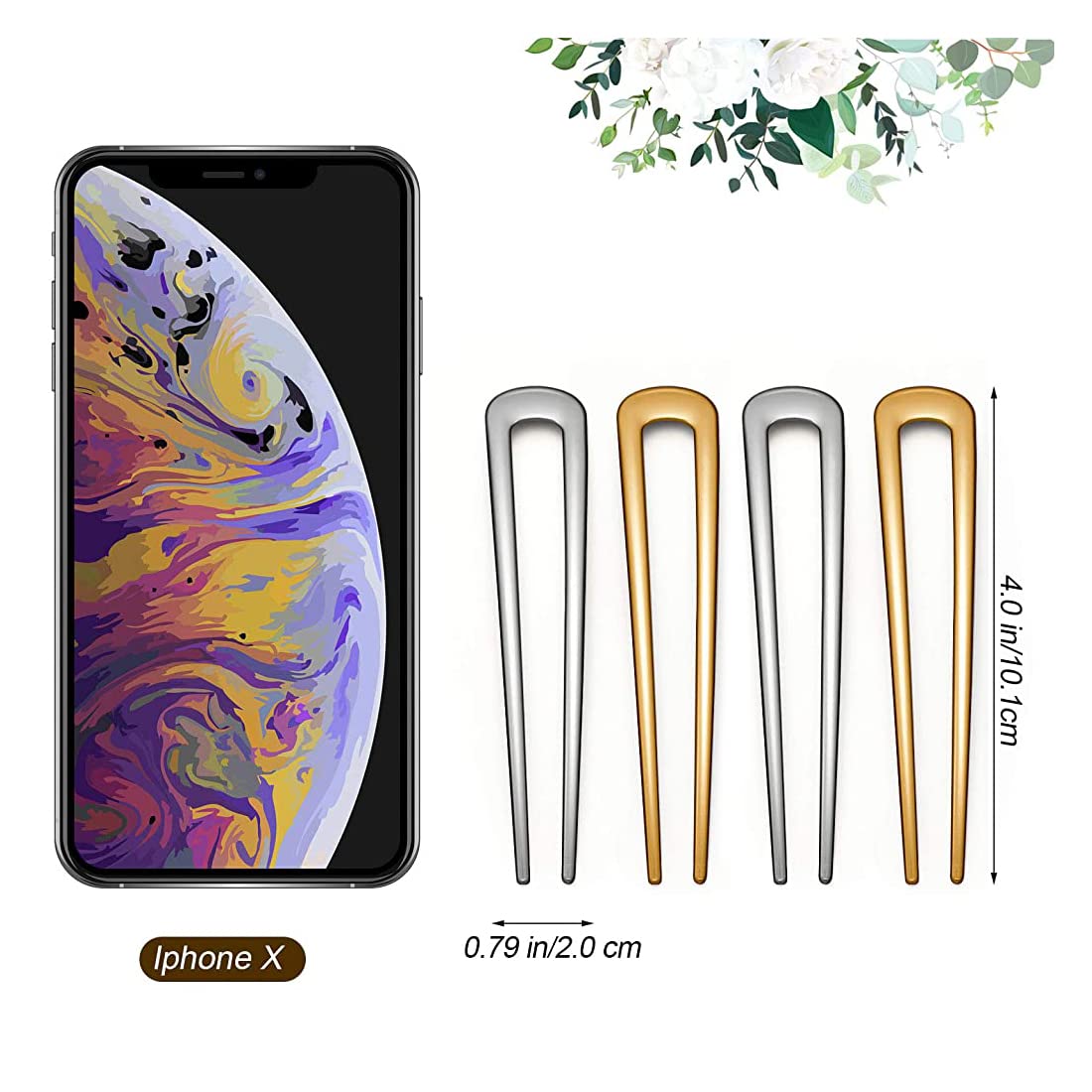 ZIBUYU Hair Pins for Women featuring U Shaped Metal Design with Natural Pearls 4 Pcs | Silver and Gold Elegant Bun Clips