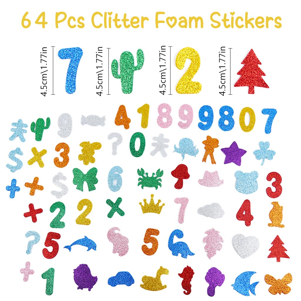 HASTHIP® 150Pcs Colorful Glittering Foam Stickes Animal & Number Glittering Foam Stickes Decorative Art Stickers Wall Decoration DIY Crafting Stickers