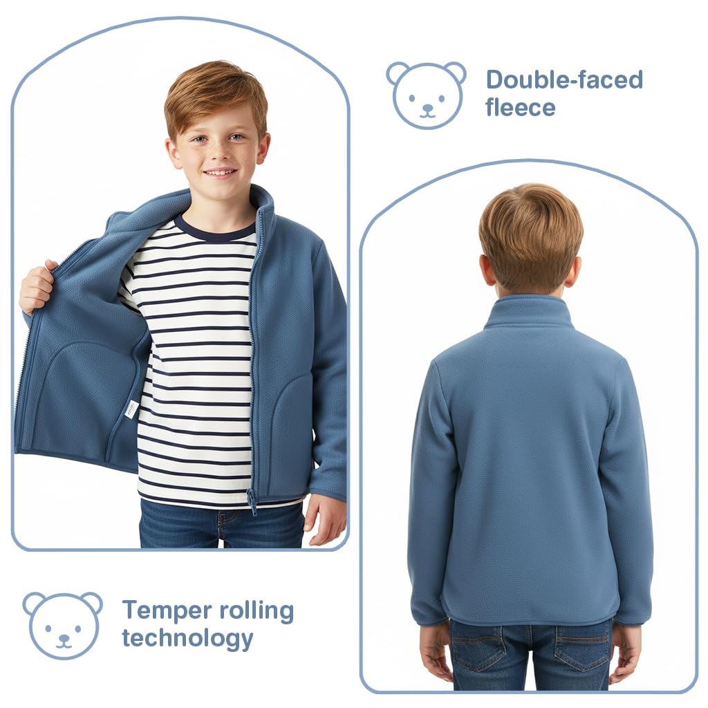 SANNIDHI Kids Polar Fleece Jacket with Stand Collar and Pockets Blue 130 cm | Warm Winter Coat
