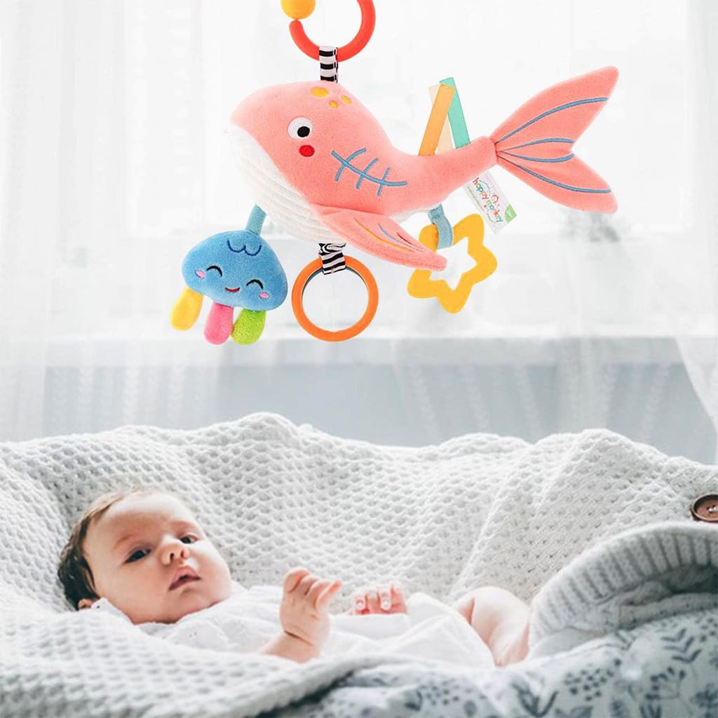 PATPAT® Cute Cradle Hanging Toy for Baby Stroller Hanging Toy Sensory Toy Crib Hanging Toy Soft Stuff Toy Dolphin Toy Teether Toy Rattle Toy for Toddlers Shower Gift for Baby (Pink)