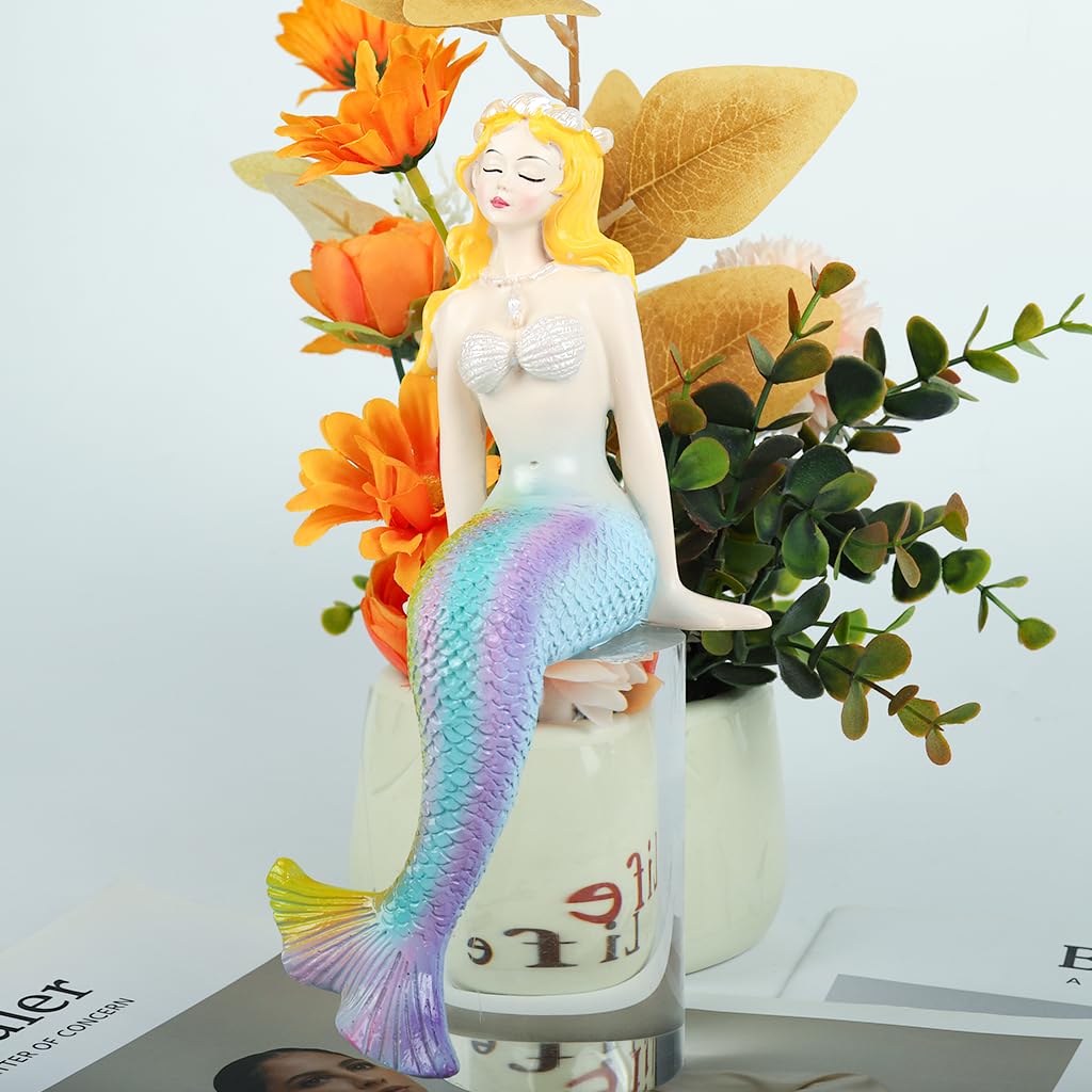 HASTHIP Mermaid Figure Statue for Desk and Planter Decor featuring 9.5x23 cm Resin Design