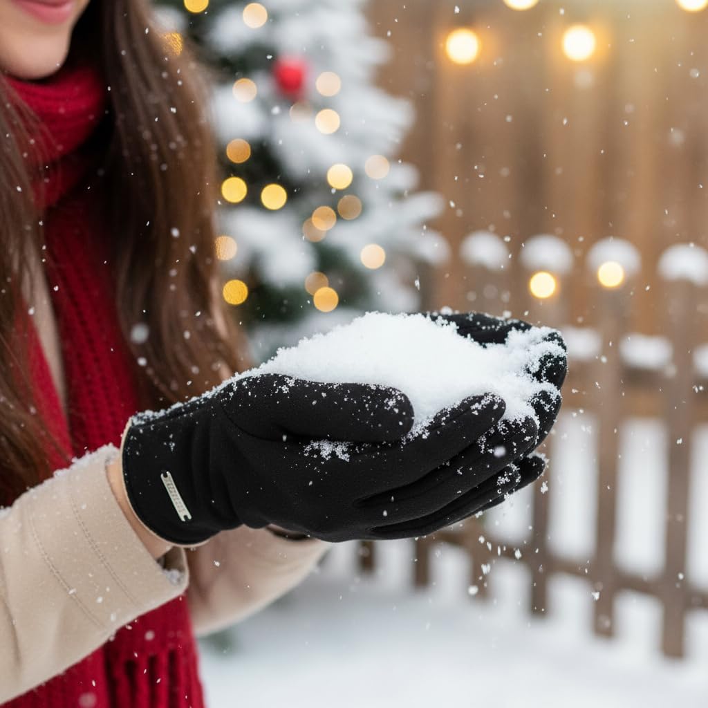 SANNIDHI Winter Gloves for Women with Open Index Finger and Warm Fleece Lining | Suede Black