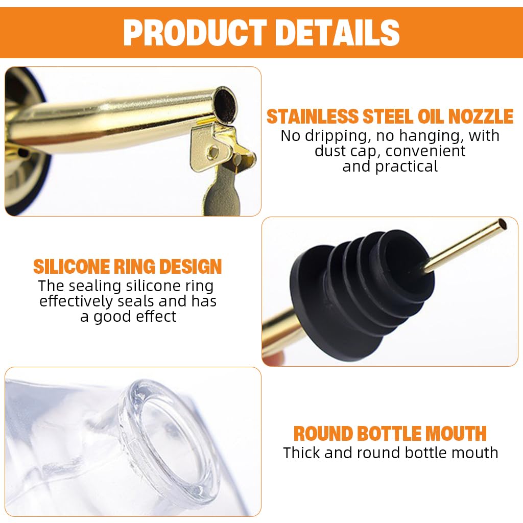 Supvox Glass Oil Dispenser Set for Kitchen with Self Closing Lid and Funnel | 500ml x 2 Containers