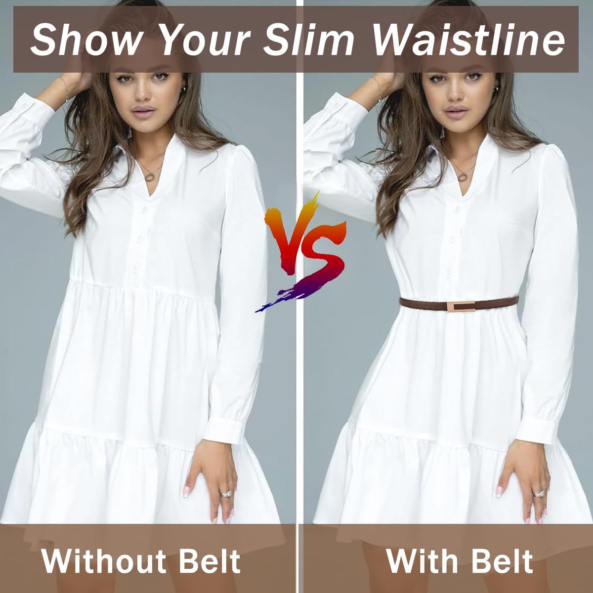 PALAY Waist Belt for Women Dresses featuring Interlock Buckle and 40in Adjustable Fit | Brown and Cream PU Slim Design