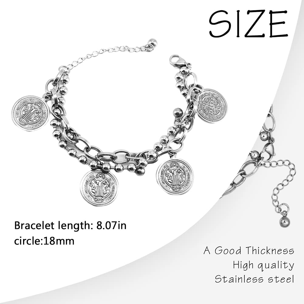 Venzina Bracelet for Women featuring Bronzed Round Card Pendant with Army Theme | Titanium Steel Jewelry Gift