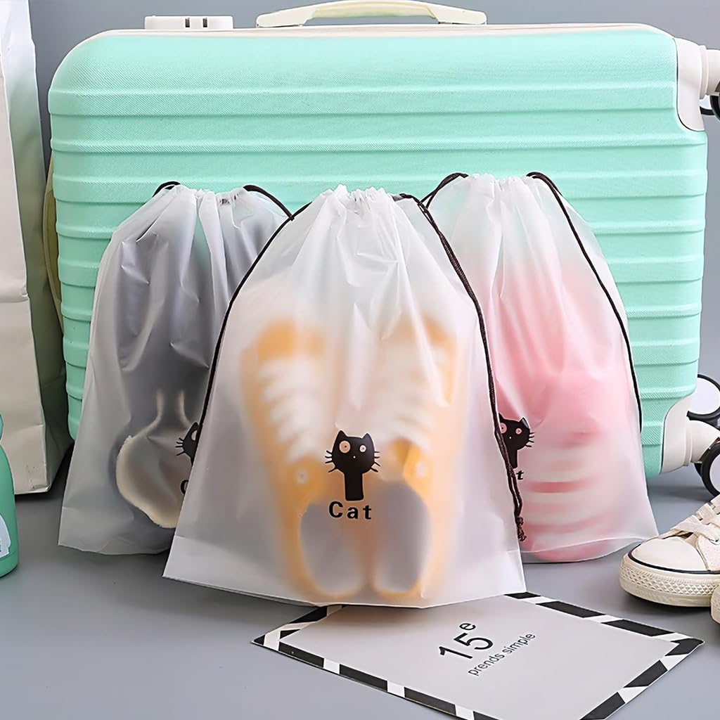 ZIBUYU Clear Drawstring Shoe Bags for Travel with Waterproof PE 30x35cm | Unisex Dustproof Storage