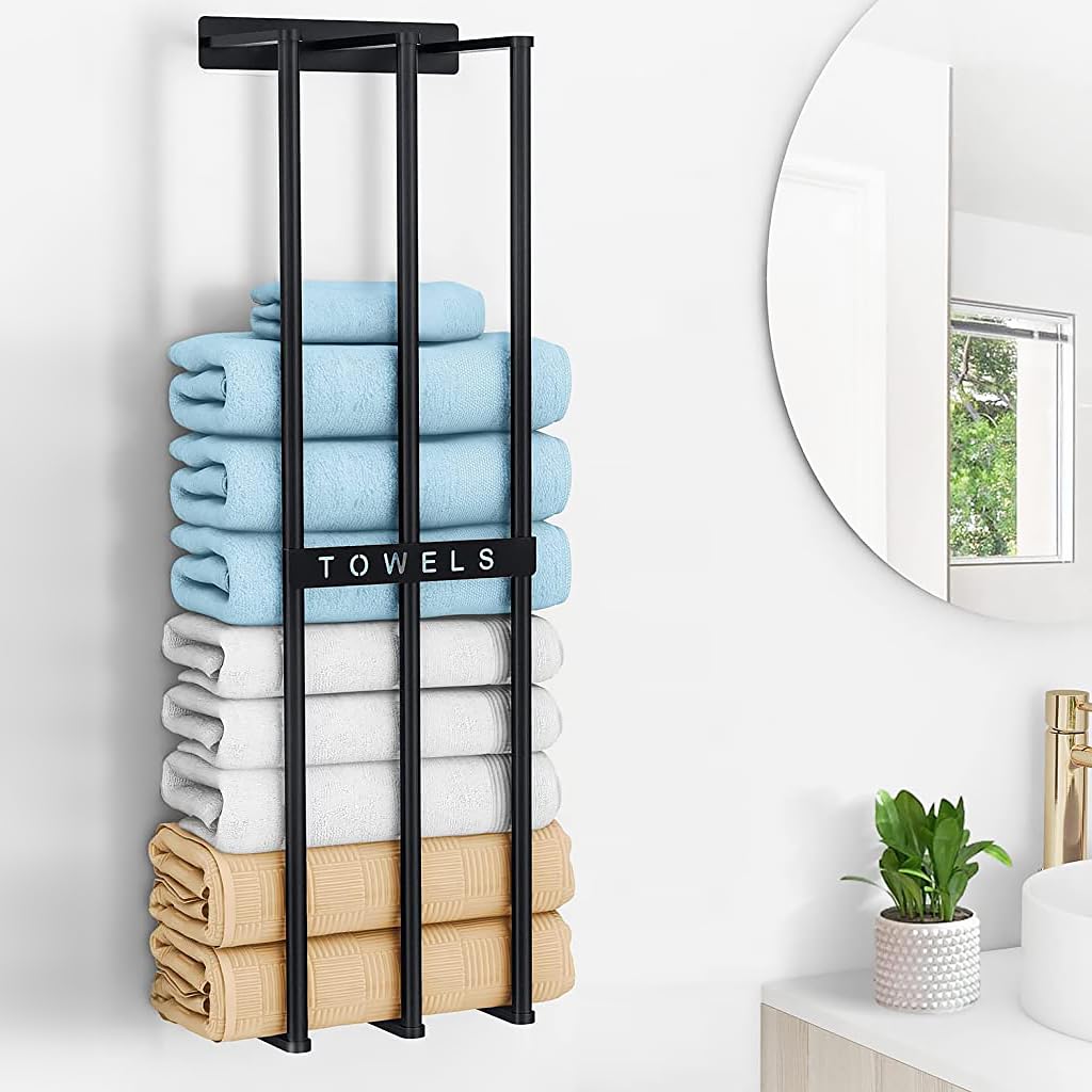 HASTHIP Towel Rack for Bathroom with 3 Bar Design and 28 x 7.9 in Capacity | Black Wall Mounted Holder