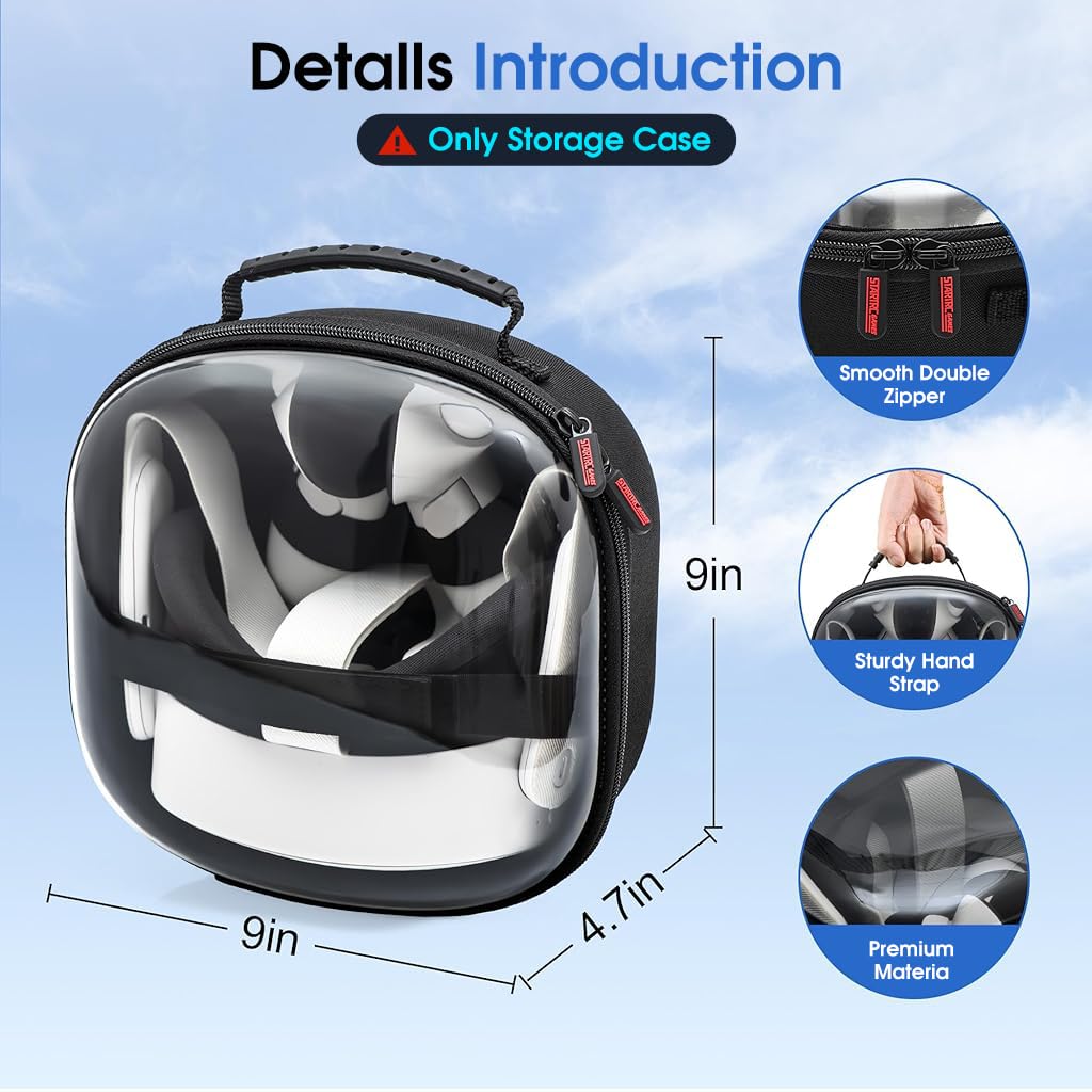 ZORBES Travel Case for Meta Quest 3S with Transparent Hard Cover and Built In Headset Band 23x12x23cm