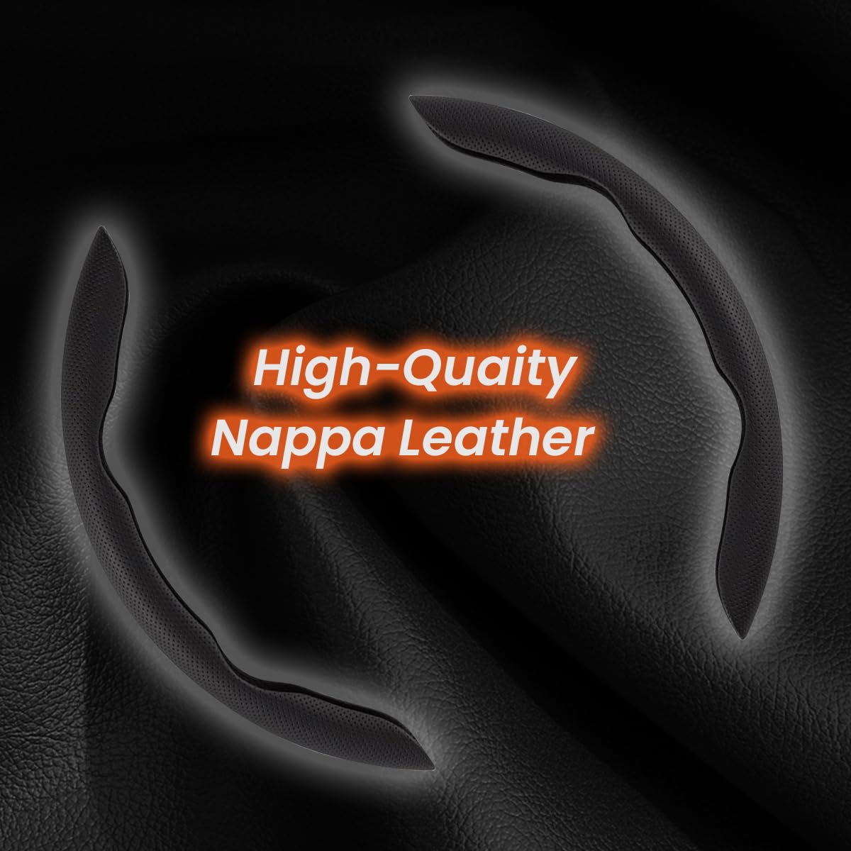 STHIRA Steering Wheel Covers for Car Safety with Partial Grip Design & Black Nappa Leather