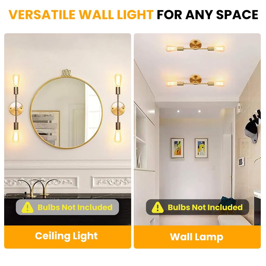 ELEPHANTBOAT Wall Light for Home Decoration with Dual Head Design and Golden Metal Finish | 13.4 in Retro Lamp for Living Room and Bedroom