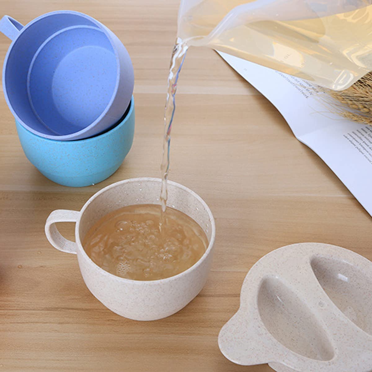 Supvox Plastic Mugs Set for Daily Use with 2L Kettle featuring Dust Proof Lid | Wheat Straw Cups