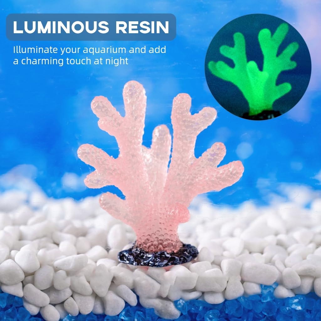 Qpets Aquarium Coral Ornament for Fish Tank with Glow-in-the-Dark Resin Pink 1.85 in | Desk Decor