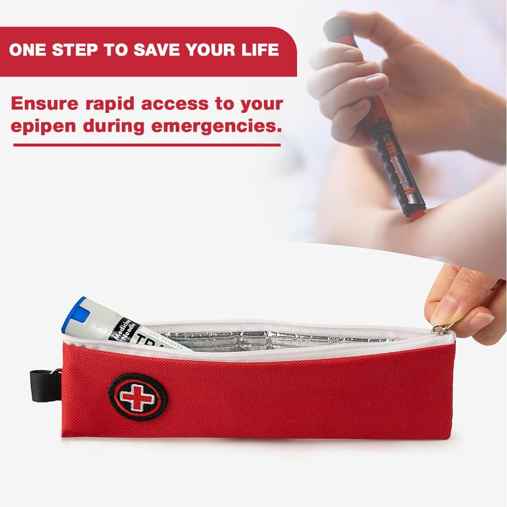 HANNEA Epi Pen Carrying Case for Travel and Daily Use with Lobster Clasp 7.7x2.5 in | Insulated Zippered Insulin Cooler Bag