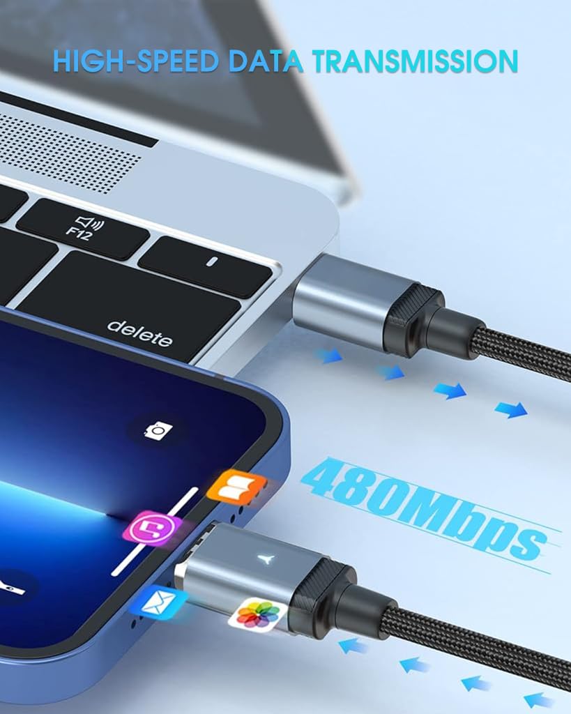 ZORBES USB C Cable for iPhone 3.3ft PD 60W Fast Charging with Magnetic Connectors | Nylon Braided Design