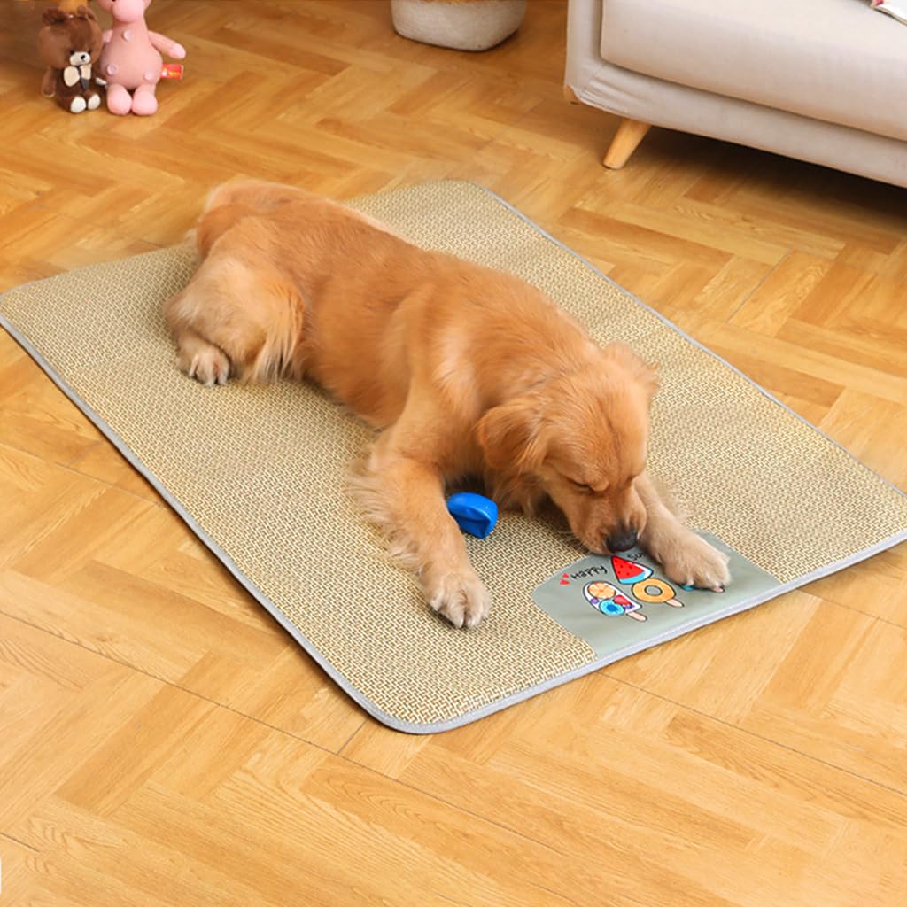 Qpets® Dog Cat Summer Mat & Sleeping Pad Rattan Cushion Pad Cool Summer Pad Sleeping Pet, Anti-Scratch Summer Sleeping Pad, Dog Bed, Waterproof Bottom, Easy to Clean, 75 * 60cm