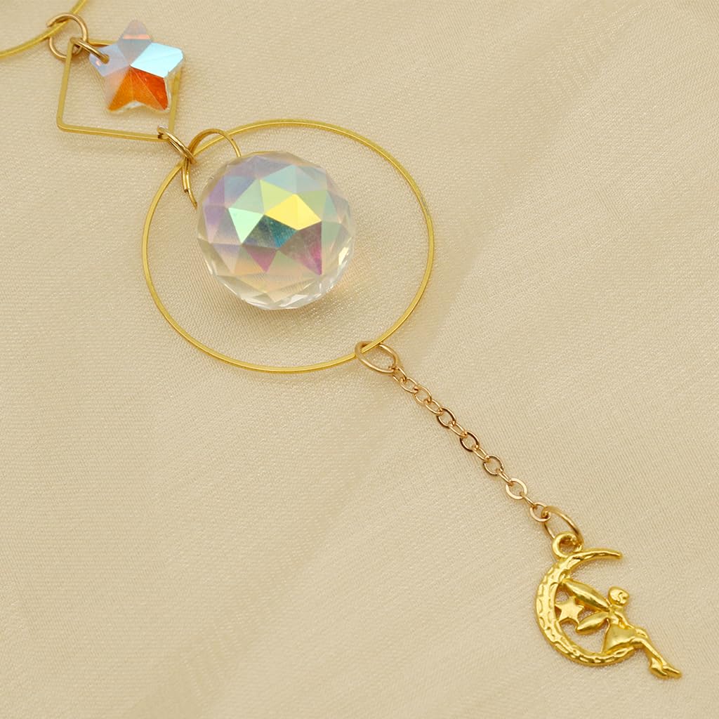 HASTHIP Sun Catcher for Home Decor 12.9 in Hanging with Multi Faceted Star Charm | Colorful Reflective Room Decoration