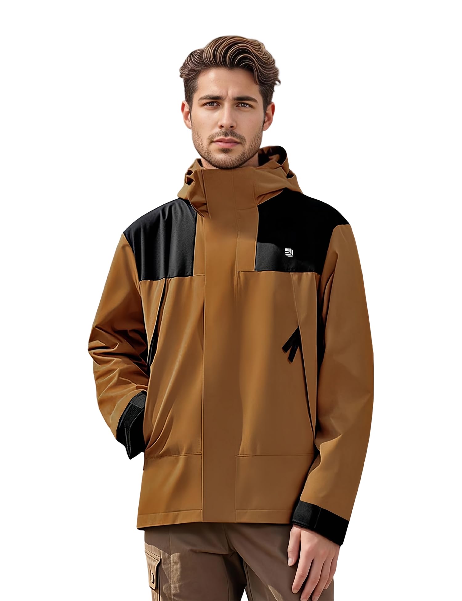 Venzina Men's Hiking Jacket for Trekking and Daily Use with Detachable Hood | Windproof Caramel Windbreaker