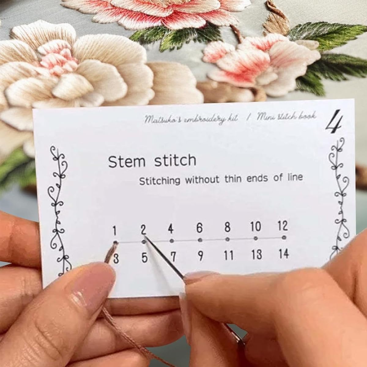 PATPAT Embroidery Stitch Guide Brochure for Beginners with Needles and Threads | Portable DIY Sewing Practice Book