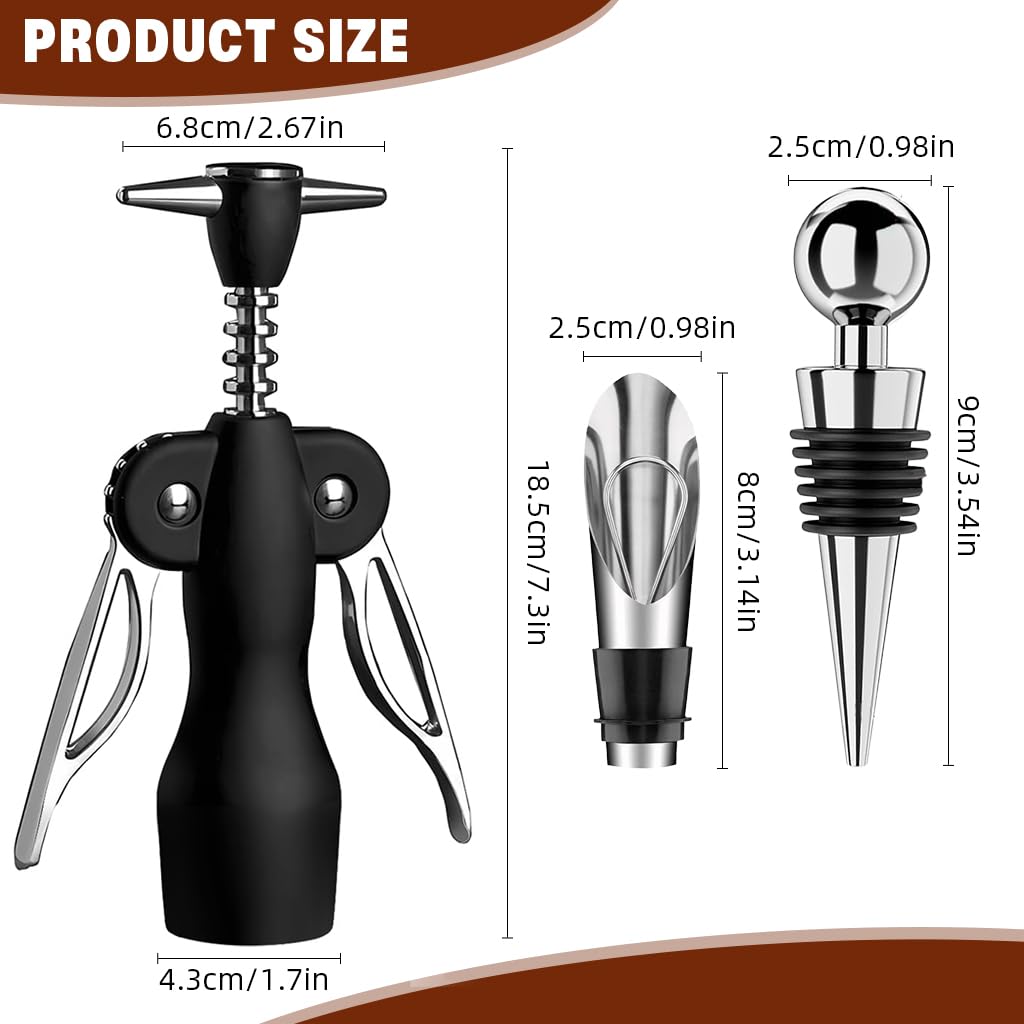 ZIBUYU Wine Accessories Set for Opening and Serving | 3Pcs Zinc Alloy Winged Corkscrew
