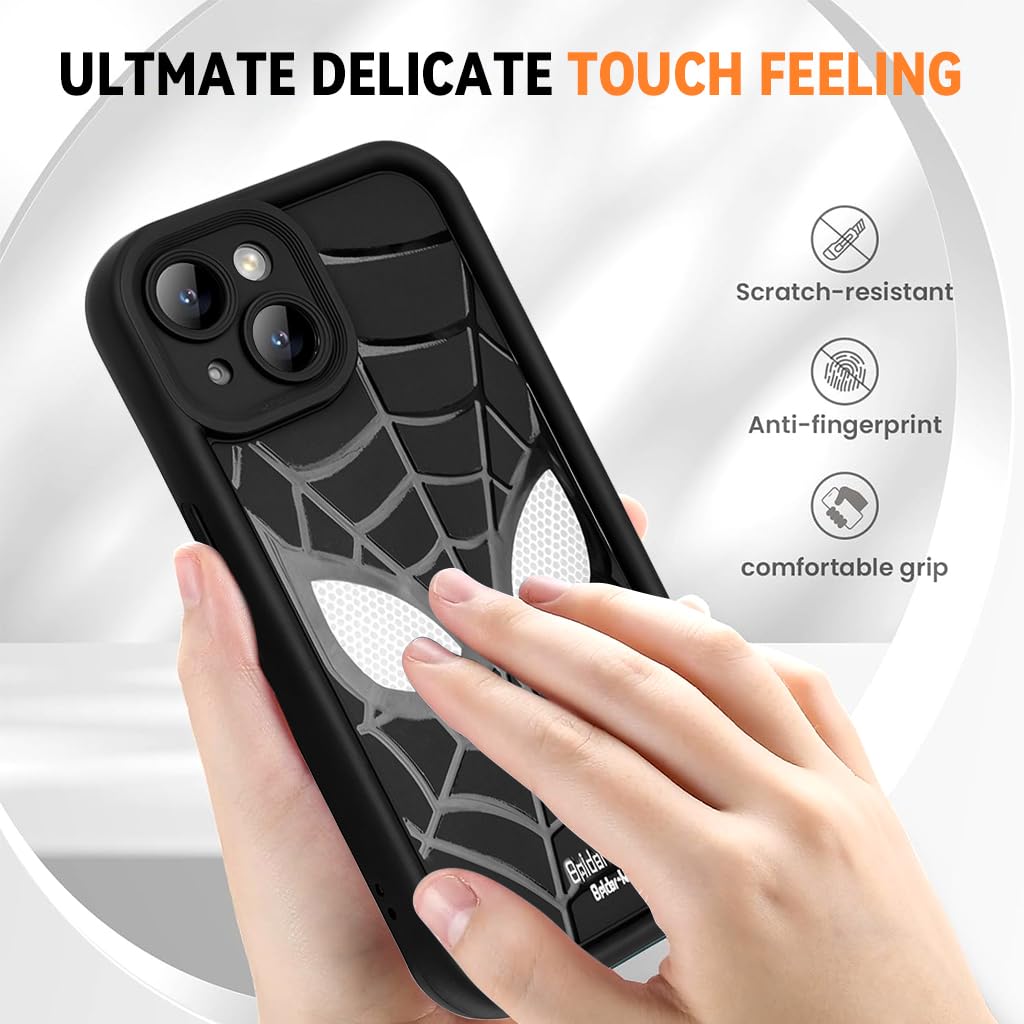 ZORBES iPhone 15 Case with Cartoon Miles Morales Design and Camera Lens Protection | Soft Silicone 3 PCS Black