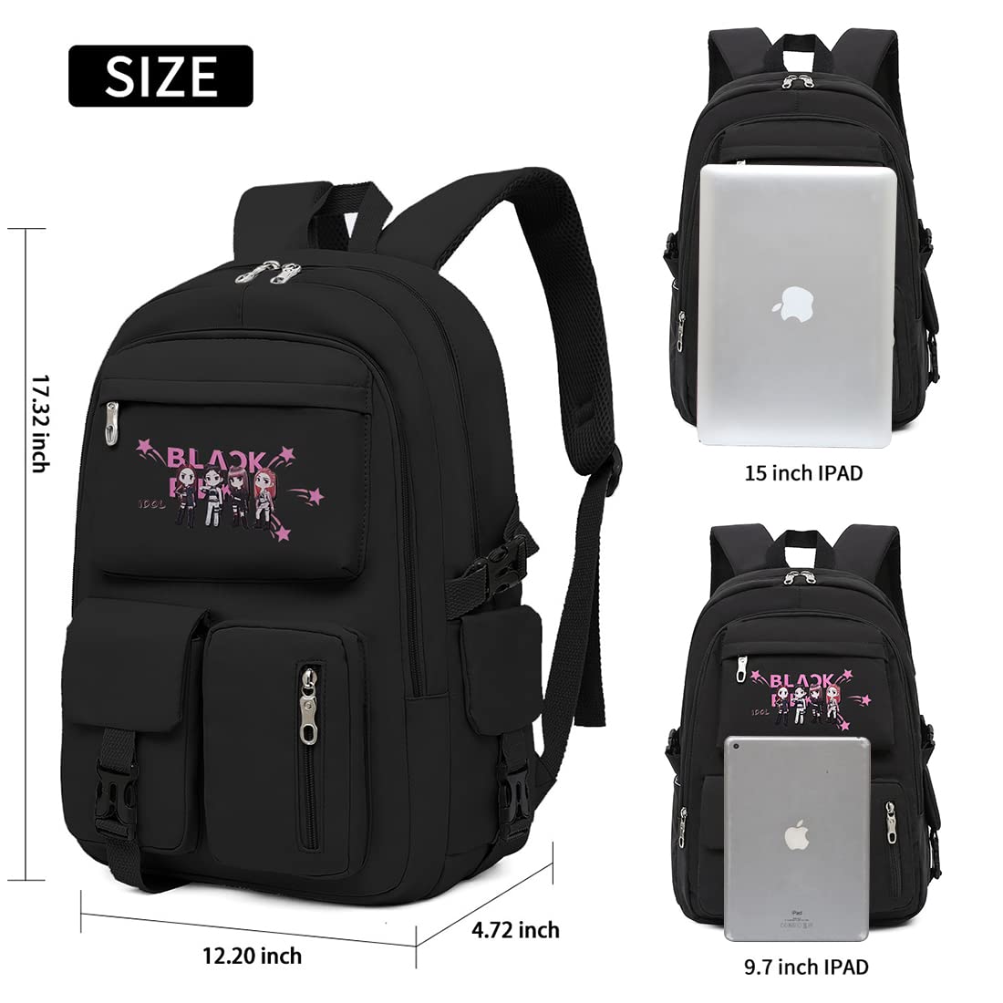 PALAY Blackpink Bags for Girls School Backpack Blackpink Kpop Theme Prints with USB Charging and Headset Port Backpack for Student College School Bag for Girls