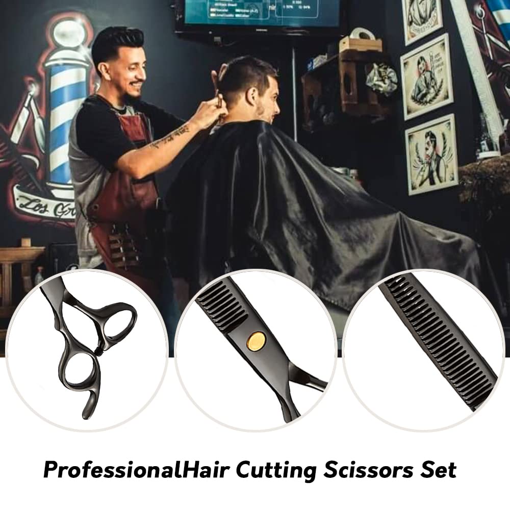 MAYCREATE® 10 Pcs Professional Hair Cutting Scissors For Men Hair Dressing Scissors Barber Kit with Hairdressing Scissor for Men Women Adult Kids Home Hair Cut Kit at Home