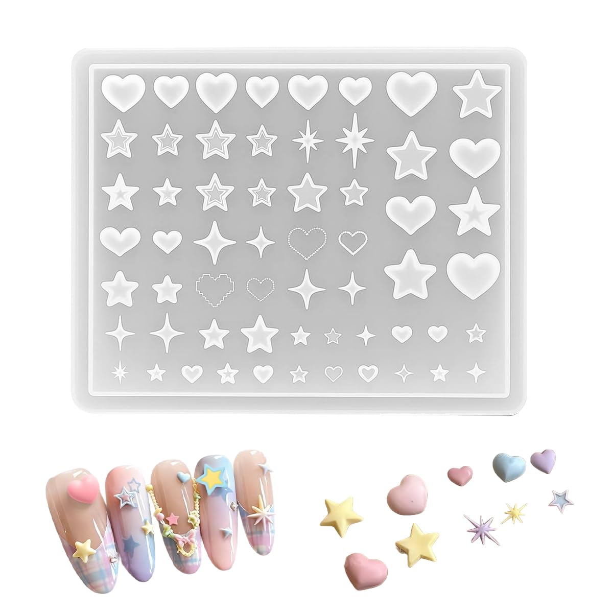 MAYCREATE Silicone Nail Molds for DIY 3D Nail Art with 59 Cavities | Flexible Resin Design
