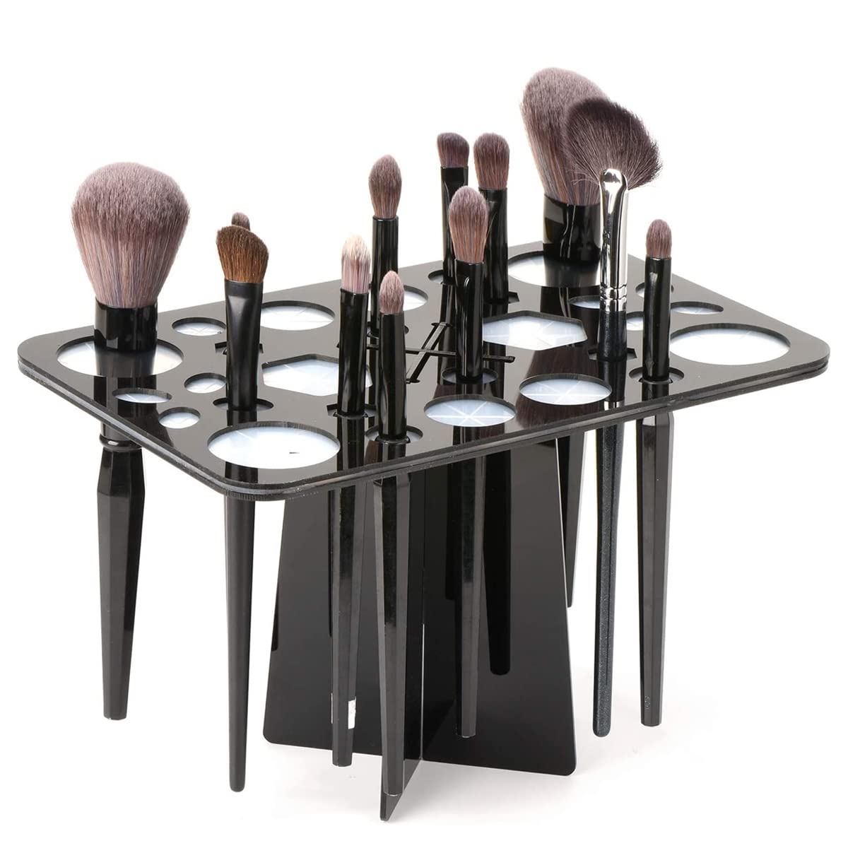 MAYCREATE® Makeup Brush Holder Organizer 360° Rotatable Makeup Brushes Set Drying Rack Brushes Dryer with 28 Slots, Desktop Brush Stand Support Display for Makeup Lovers Artist Paintbrushes - Black