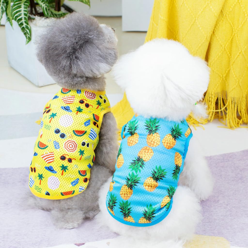 Qpets® 2 Pack Dog Clothes Lovely Print Shirt for Small Dogs Yellow & Blue Summer Breathable Dog Vest Stretchy Dog Clothes Sleeveless Dog Clothes for Small Dogs, Cat (Size: M, Yellow+Blue)