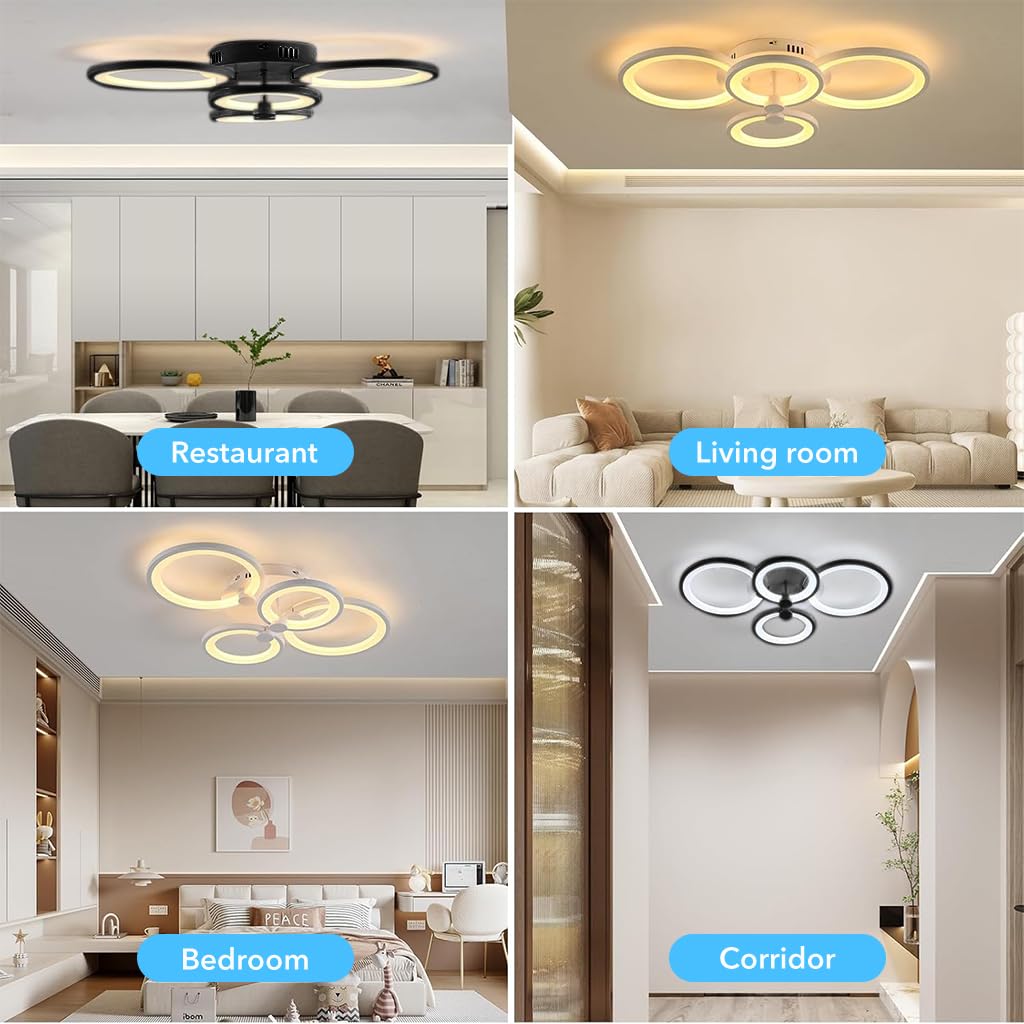 ELEPHANTBOAT Chandelier Lights for Living Room with 4 Rings and Remote Control | 36W Dimmable LED Ceiling Fixture 2800–6000K