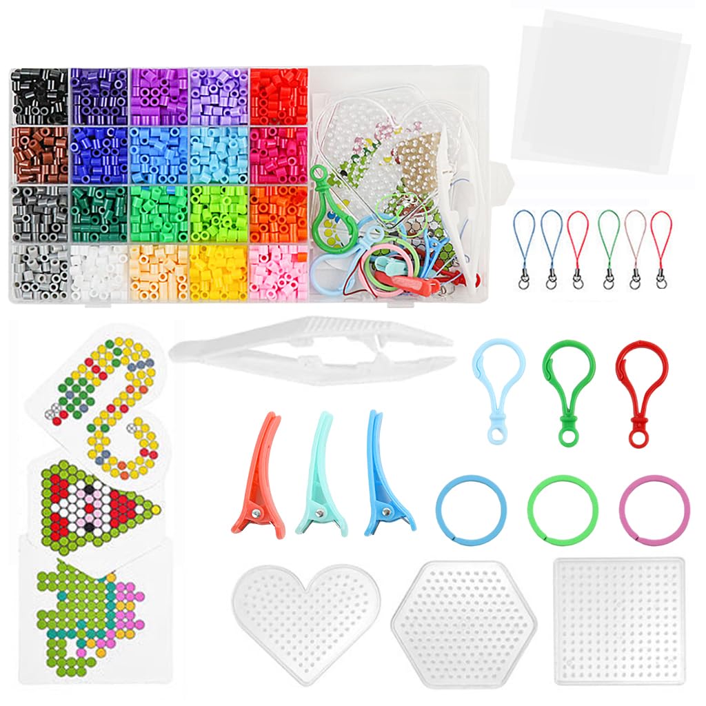 PATPAT® 2000pcs Fuse Beads Kit for Kids Activity Beads for Craft DIY 5mm 20 Colors Iron-On Melty Beads Toy Set with Pegboards, Ironing Paper & Chain Accessories, Children's Day Gift for Kids Age 4+