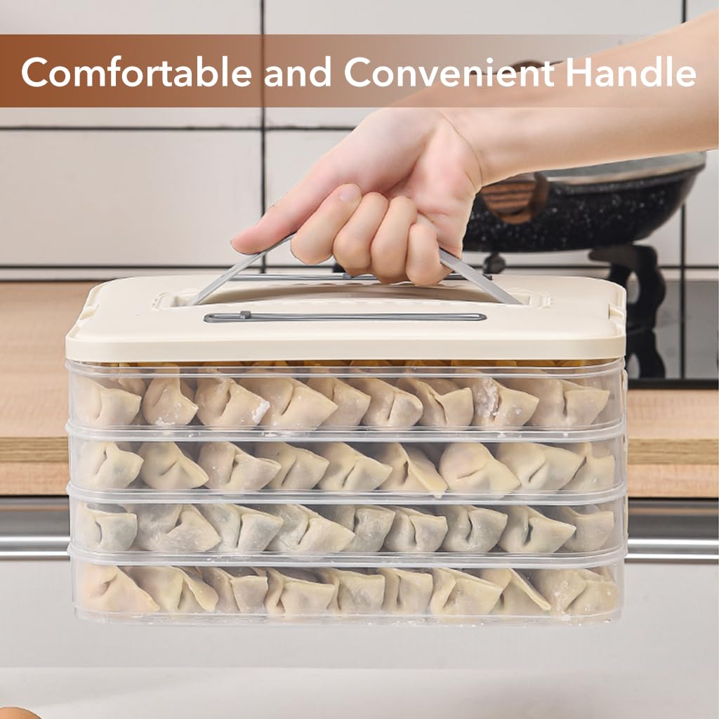 Supvox Food Storage Container for Cookies and Dumplings featuring 4 Layer Stackable Design | BPA Free Box with Lid and Handle