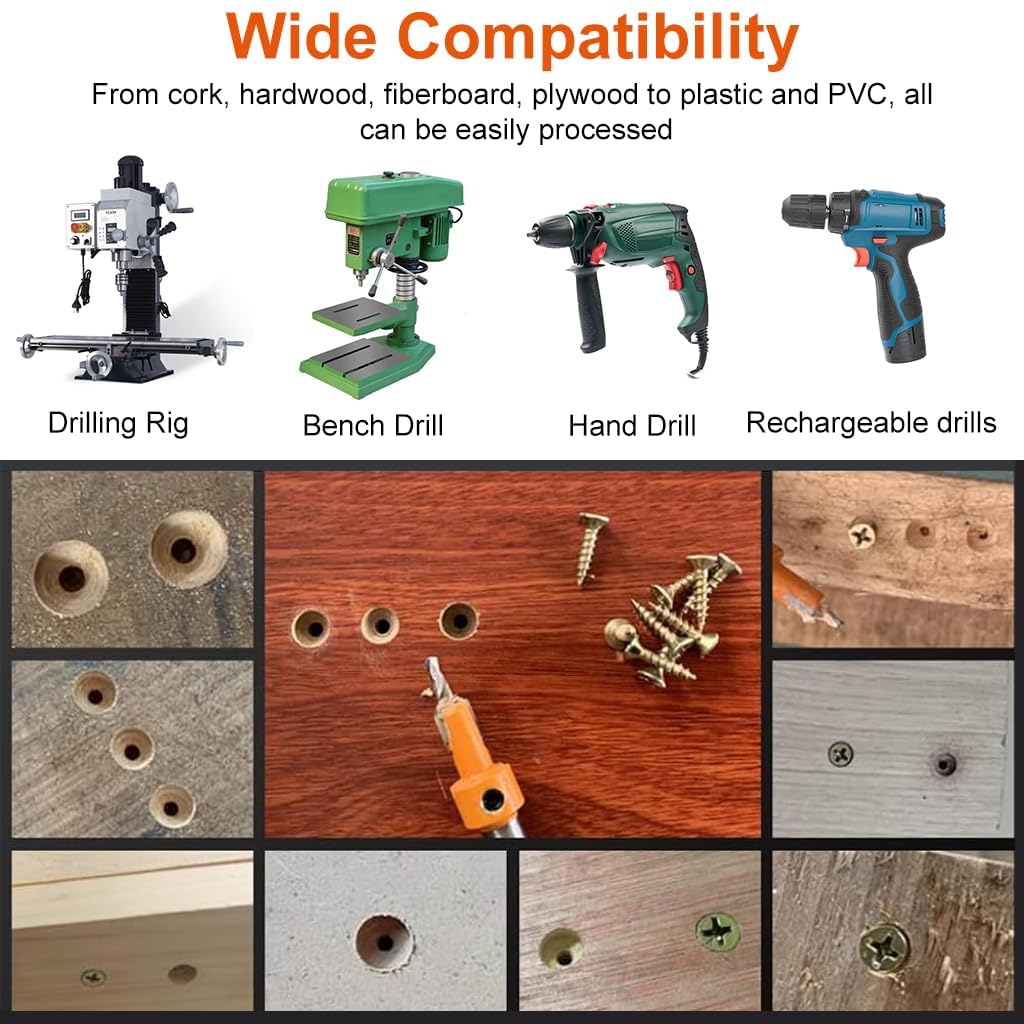 Serplex Wood Countersink Drill Bit Set for Woodworking with 40PCS 8mm Round Shank | #45 Carbon Steel