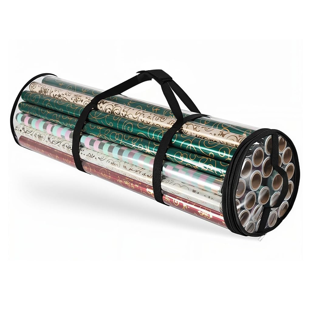 HASTHIP Wrapping Paper Storage Bag for Large Rolls with Handle 80x22cm Clear Waterproof Organizer