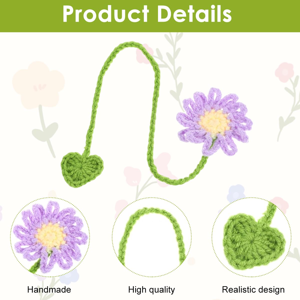 OFIFO Crochet Flower Bookmarks Set for Reading and Study with Handmade Daisy Design | 4Pcs