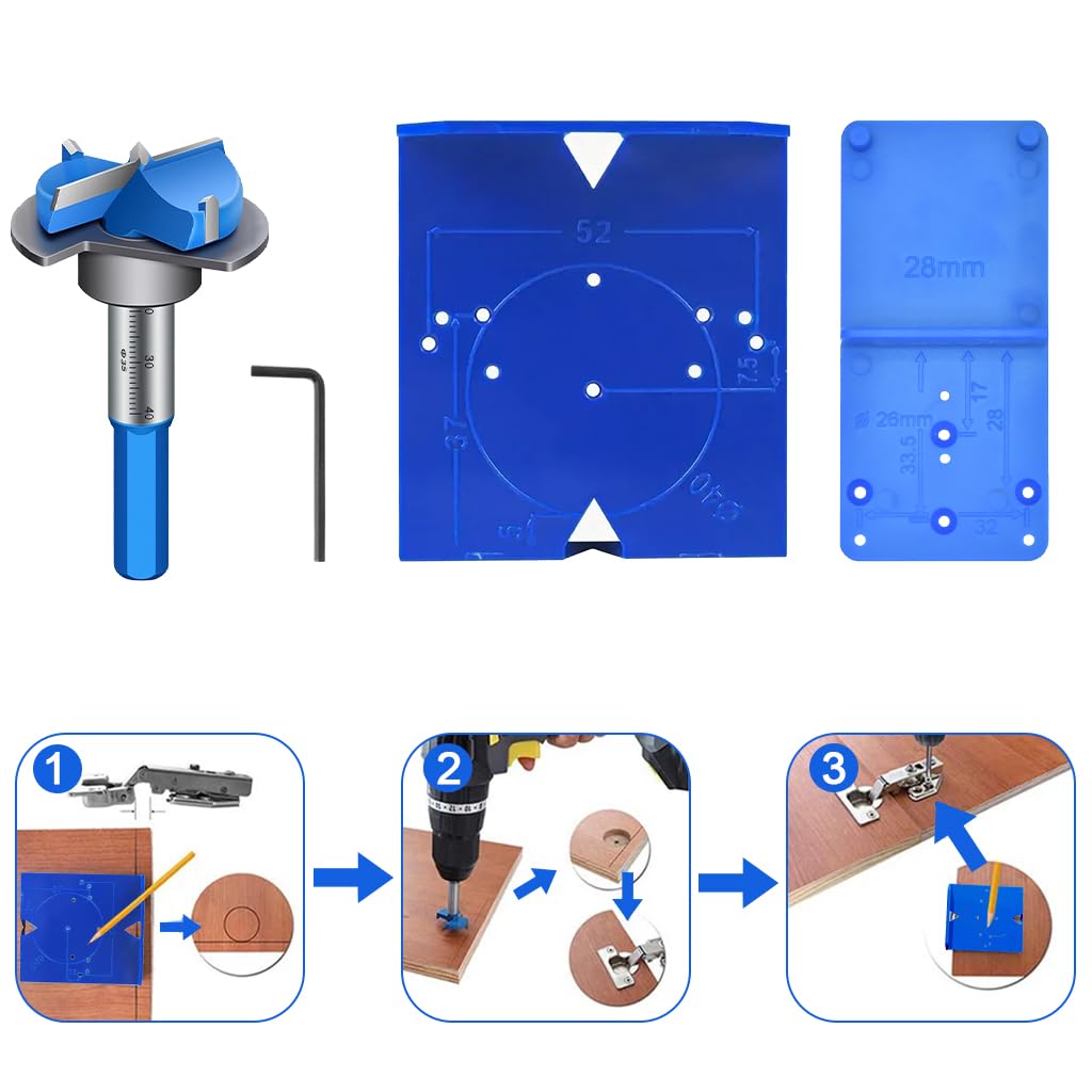 Serplex Concealed Hinge Jig Kit for Cabinet Installation with 35mm Forstner Bit and Guide Base