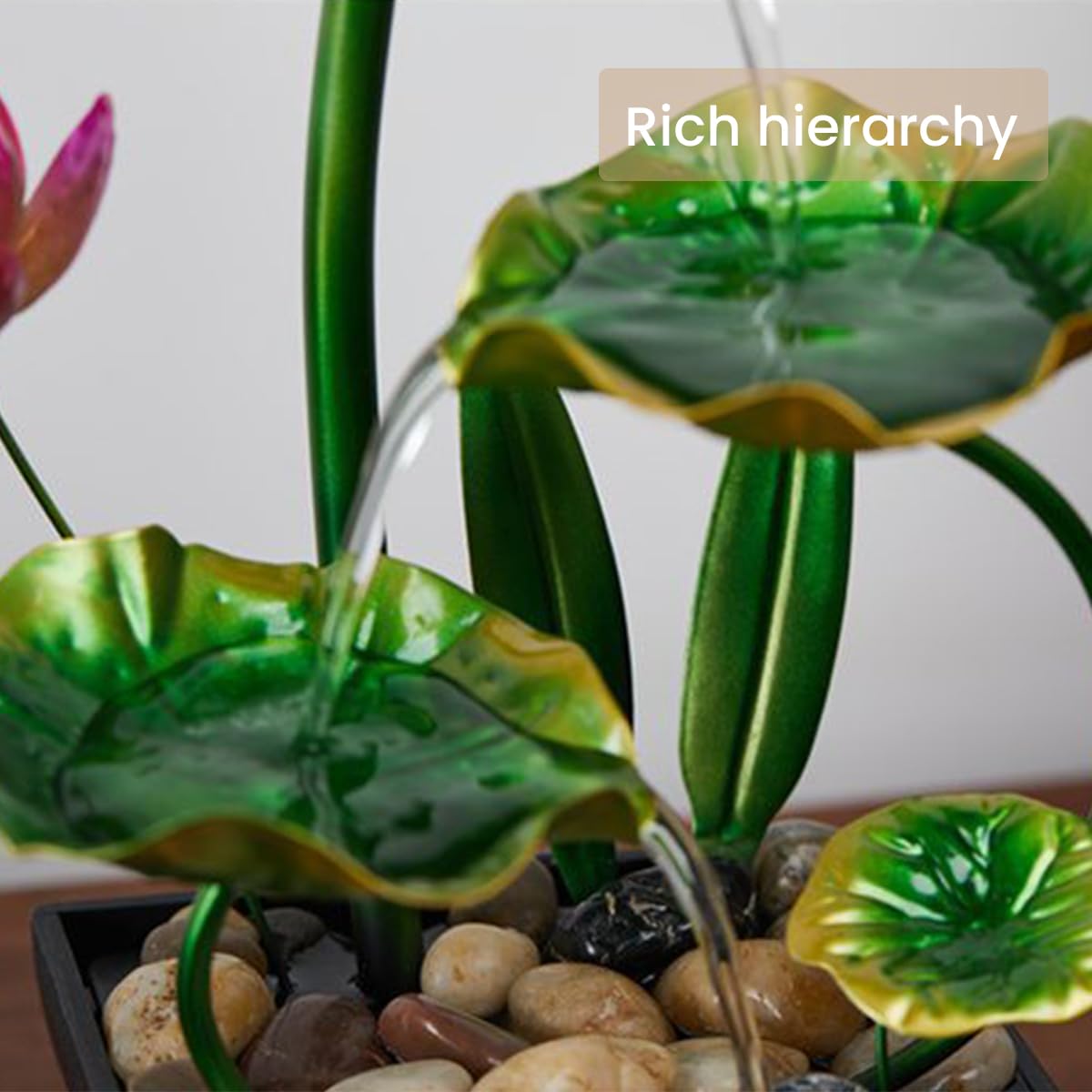 HASTHIP 3 Tier Lotus Desk Fountain for Home Relaxation with Cascading Water and Rocks